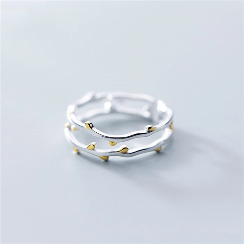 Opening-Rings Sole Double-Tree-Branch Sweet-Art Resizable 925-Sterling-Silver Creative