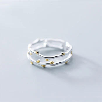 Sole Memory Creative Double Tree Branch Fresh Cute Sweet Art 925 Sterling Silver Female Resizable Opening Rings SRI344