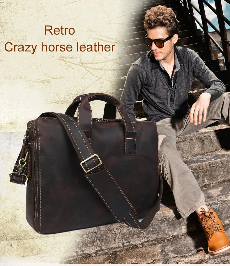 Crazy Horse кожаный портфель мужской офисный ноутбук из натуральной кожи сумка мужская темно-коричневая винтажная Деловая сумка мужская