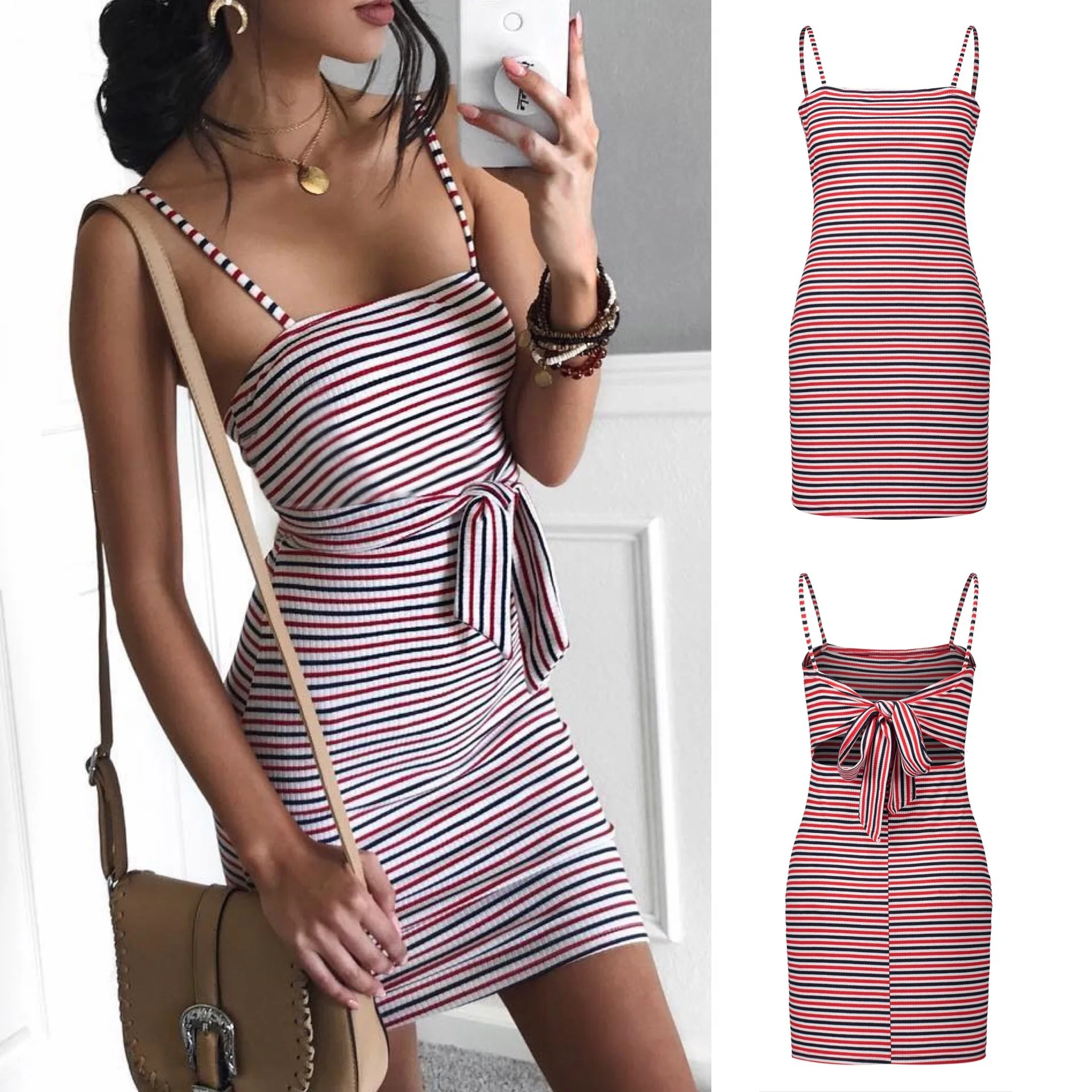 

New Style Independent Station Hot Selling Hot Selling Spring-Summer-Multi-color Striped Dress 2093