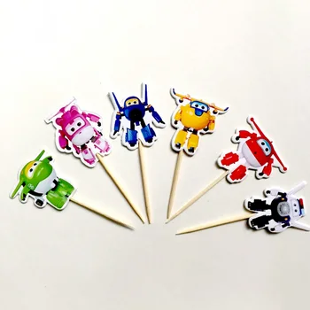

Happy Birthday Superwings/Super wings Baby Shower Events Party Decoration Cupcake Topper Cake Toppers With Sticks 24pcs/pack