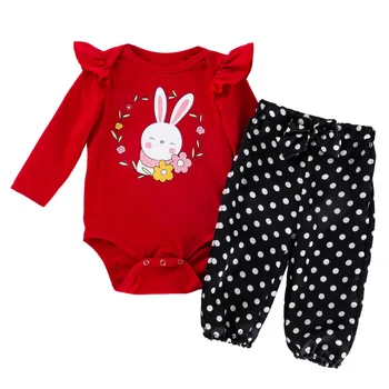 

2020 New 0-2 Year Old Baby Easter Set Red Cartoon Rabbit Jumpsuit