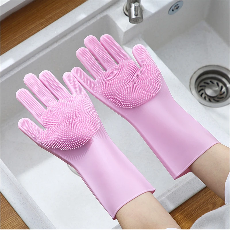 

Dishwashing Cleaning Gloves Waterproof Rubber Clean Dish And Fruit Washing Glove Scrubber Kitchen Clean Tool for Household