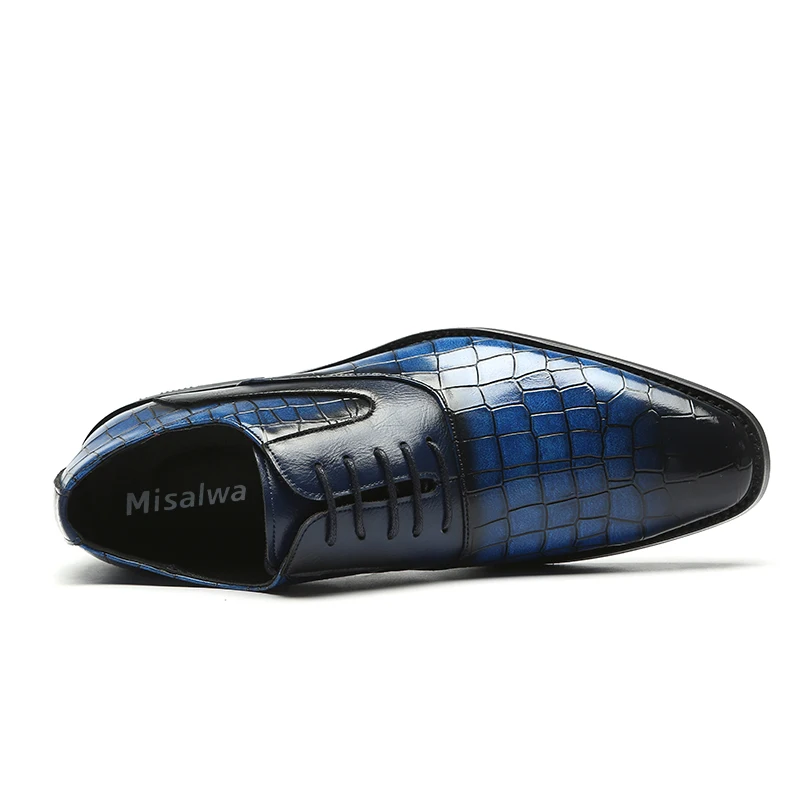 Misalwa Pointed Toe Men Derby Shoes Traditional Classic Crocodile Pattern Business Dress Formal Shoes Best Gift Big Size 38-48