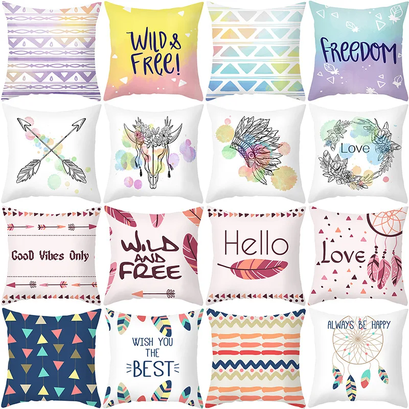 

Dream Catcher Pillowcase Feather Cushion Case Home Decorative Peach Skin Velvet Freedom Sofa Pillow Cover Decor Friends Gift Fav