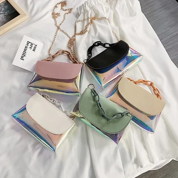 

2020Summer Women's Crossbody Bags Mini Laser Shoulder Bag Multi-Function Transparent Bag for Women Casual Chain Candy Female Bag