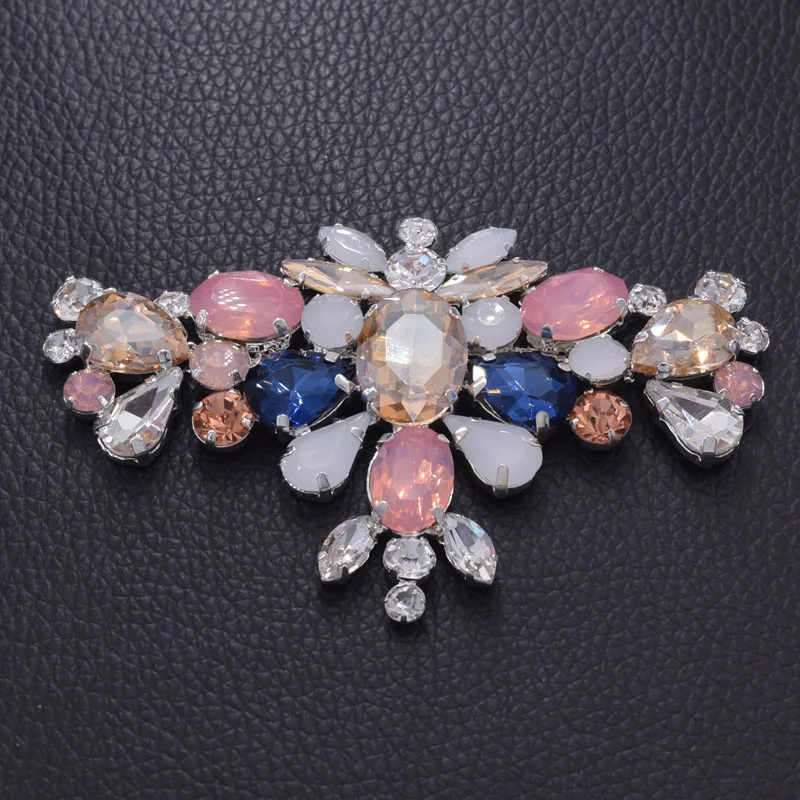 Multi color opal rhinestone appliques for wedding dress belt (4)