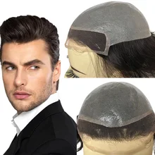 

Men'S Toupee Hairpieces Replacement System For Men PU Base With Frontal Swiss Lace Net 100% European Remy Human Hair 10x8 "