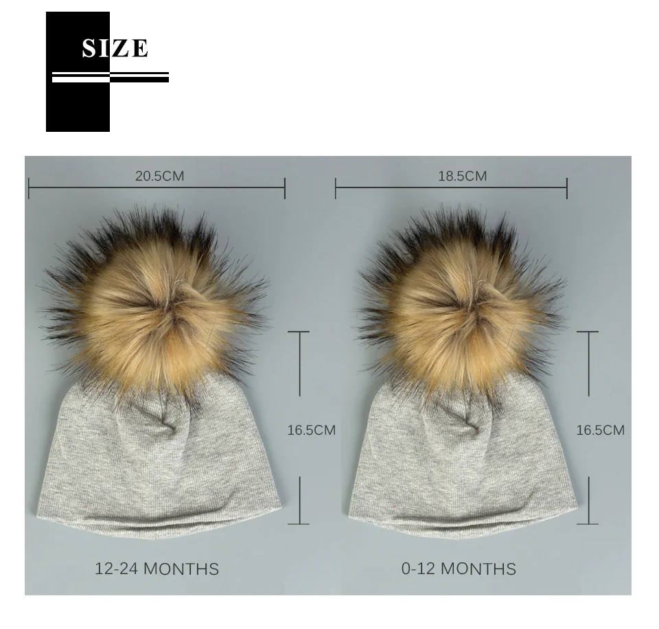 Newborn Baby Boys Girls Cotton Beanies Hats With Big Faux Fur Pompom Solid Cute Girls Hats Cap Hair Accessories
