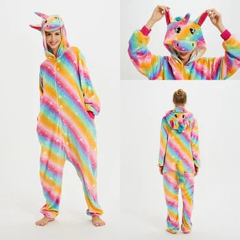 

Winter Christmas Kigurumi Pajamas Set Adult Animal Unicorn Cosplay Costume Unisex Flannel Hooded Sleepwear Halloween