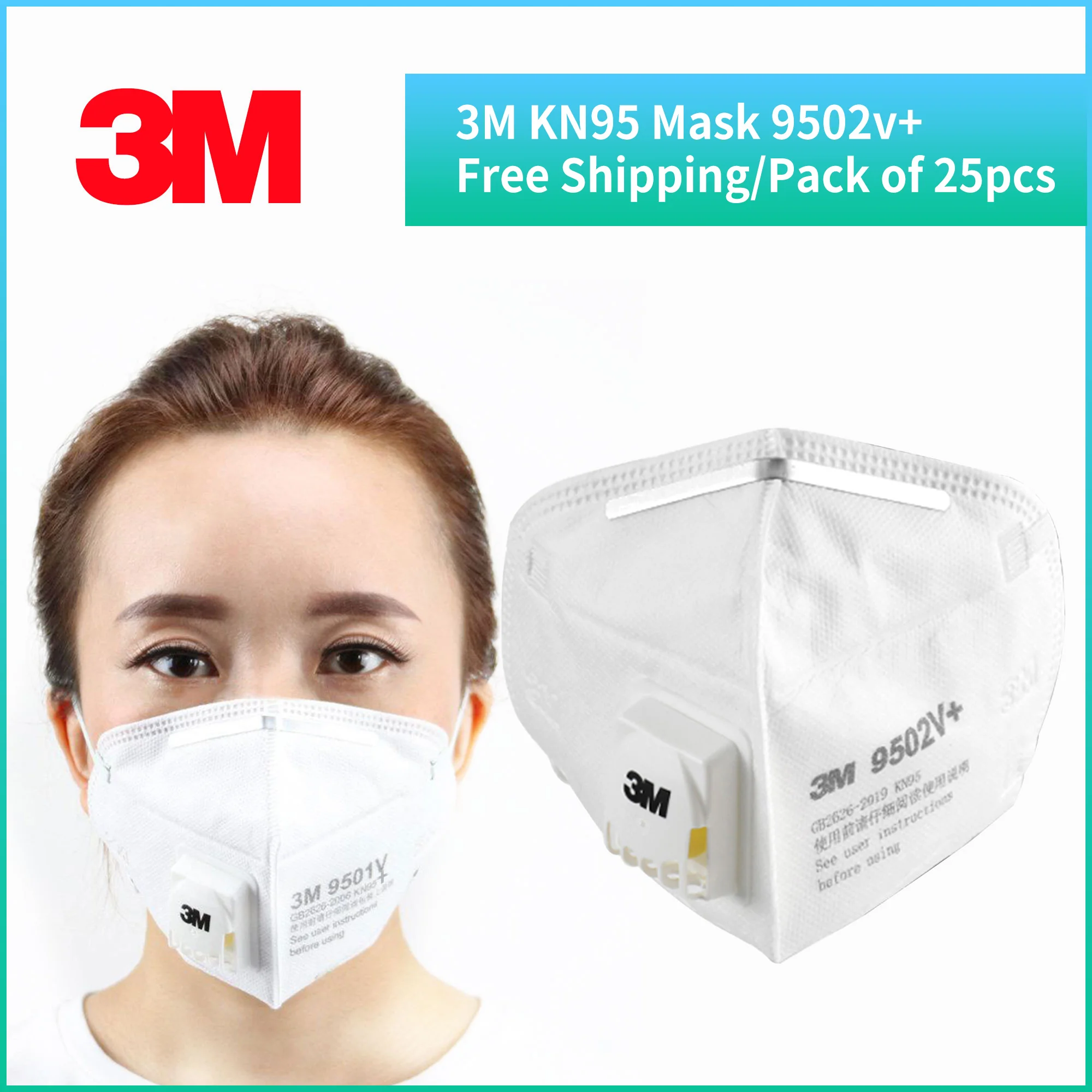 

25pcs/Lot 3M 9502V+ Mask KN95 Respirator Anti-haze Protective Masks Anti-particles Filter Material Influenza Virus Mask
