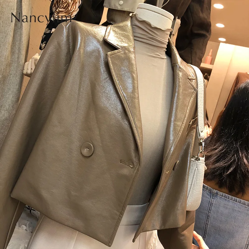 

Leather Jacket Coat Women Autumn New Temperament Ladies Small Fragrance Short High Waist PU Leather Jacket Feminina