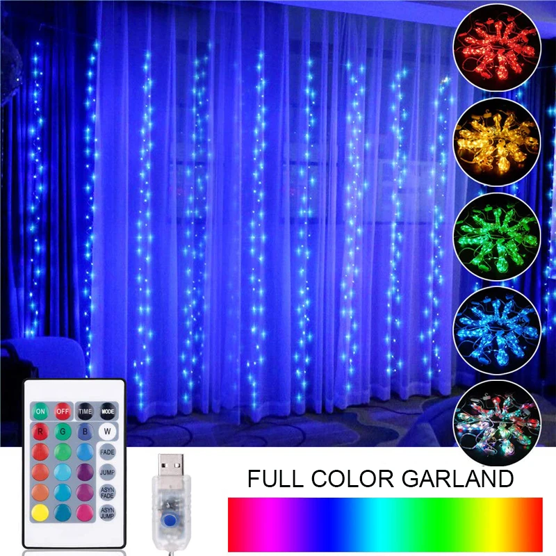 US $22.39 Fullcolor Curtain LED Garland Light String Fairy Lights Copper Wire USB Remote LED Wedding Christmas Dalcony Decoration Lights