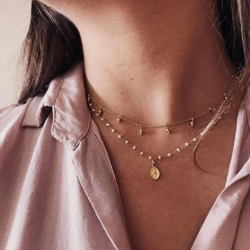 Tocona Charms White Beaded Geometric Virgin Mary Pendant Necklace Gold Chain Women Accessories Jewelry Drop Shipping 8027 | Украшения и