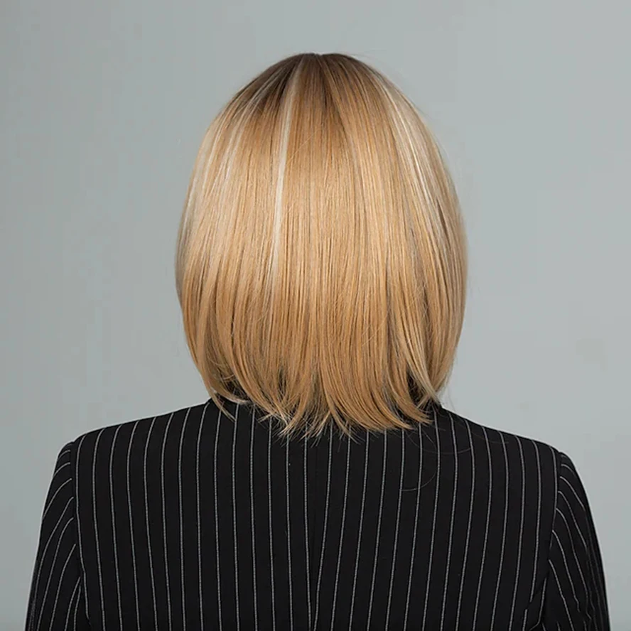 human hair blend Wig Natural Straight Neat Bang Wig Short Light Blonde Hair Women's costume wig