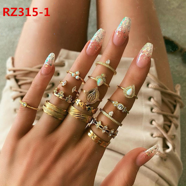 Gold Ring Set Teen Girls Matching Rings for Women Anillos Jewelry Sets Bague Femme Ringen Bohemian Heart Rings Woman