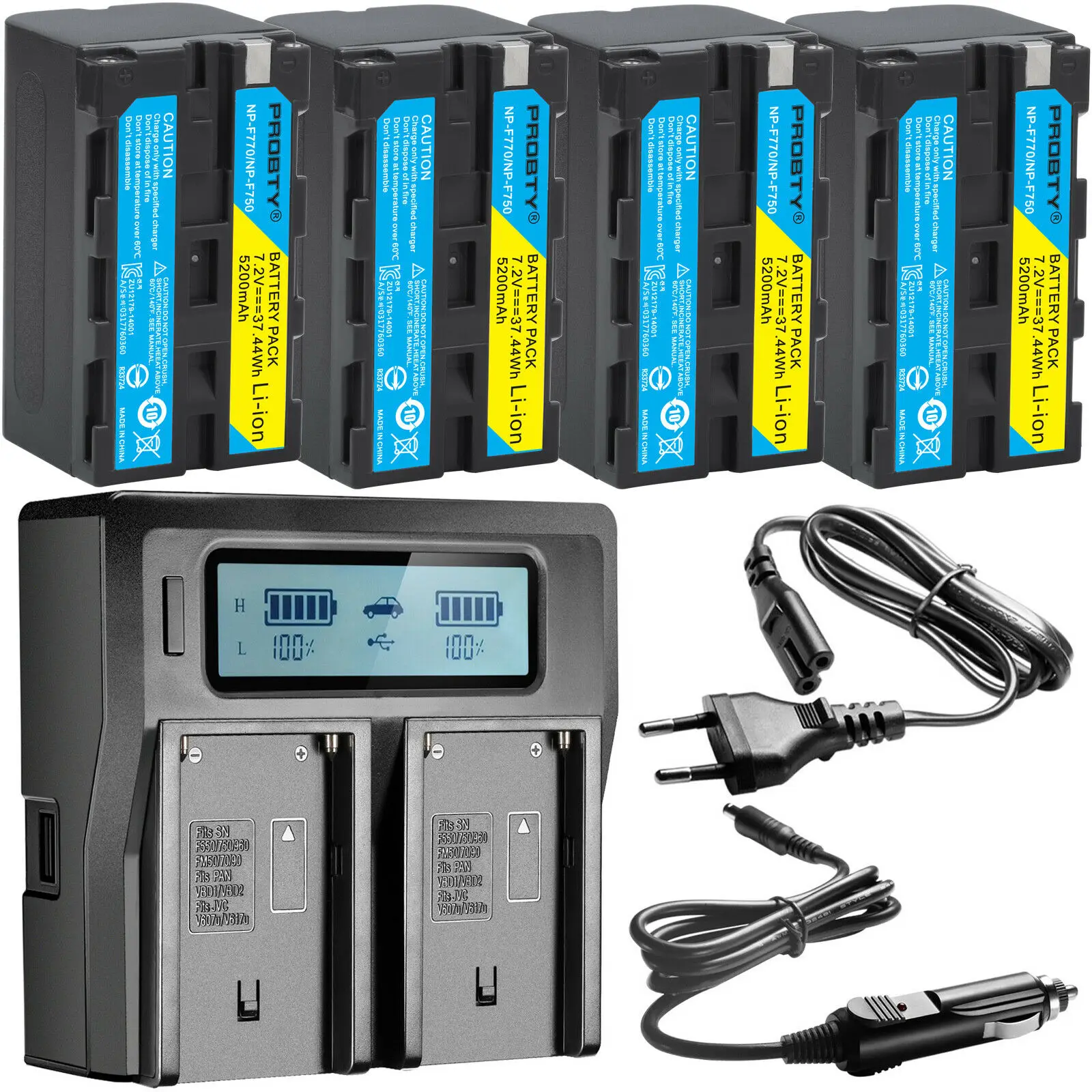 

5200mAh NP-F770 NP-F750 NP F770 NP F750 750 Batteries + Ultra Faster LCD DUAL Charger Kits for Sony CCD-RV100 DCR-TRU47E