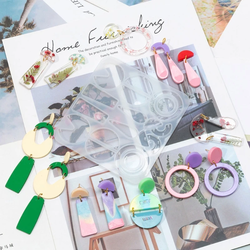 

1 Set Crystal Epoxy Resin Molds Geometric Earrings Ear Pendant Casting Silicone Mould DIY Craft Handmade Jewelry Making Tools