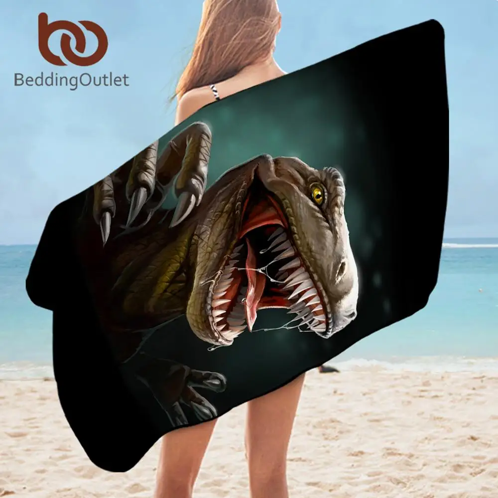 BeddingOutlet Dinosaur Bathroom Towel Jurassic Shower Towel for Boys 3D Animal Printed Yoga Mat Tyrannosaurus toalla 75cmx150cm