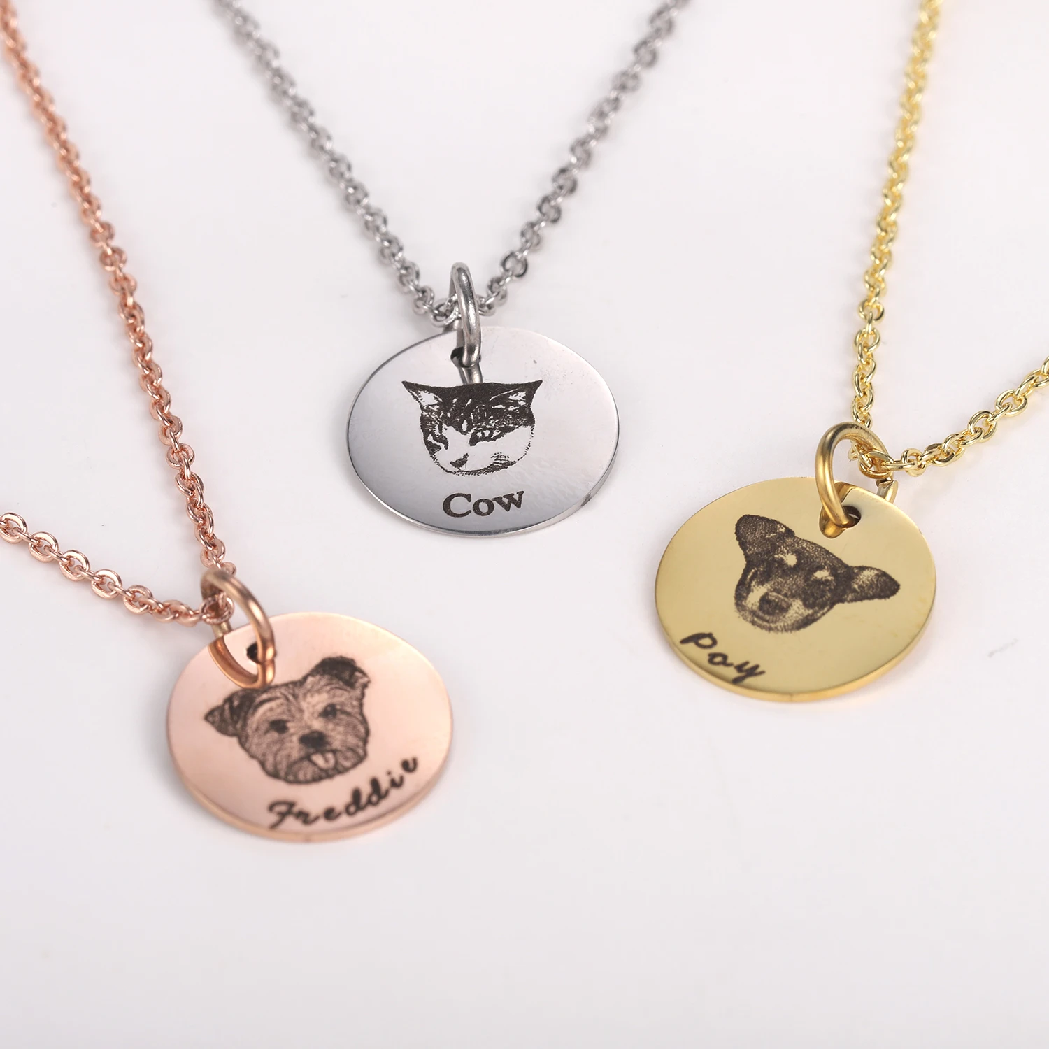 Personalized Pet Photo Disc Necklace For Women Tiny Cat Name Pendant Necklaces Custom Animal 316L Stainless Steel Jewelry Mom customize name ankle bracelet for women 316l stainless steel personalized words anklets summer gift