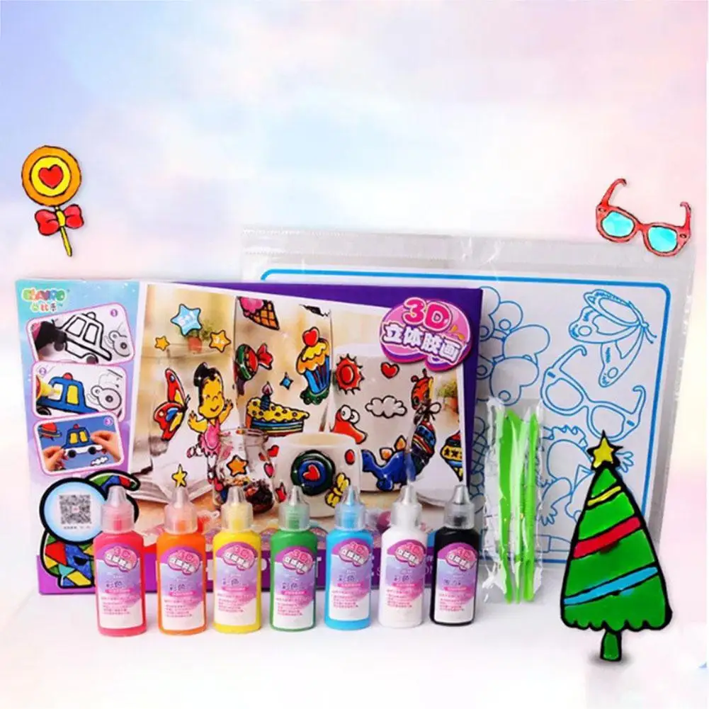 

None Children DIY 3D Paint Glue Glass Window Decoration Colorful Art Paint DIY Toy for Kids