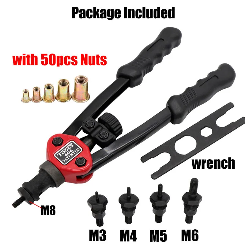 Hand Threaded Rivet Nuts Guns Riveter Riveting Rivnut Tool Nuts 605 606 Double Insert Manual for M3/M4/M5/M6/M8/M10 Nut