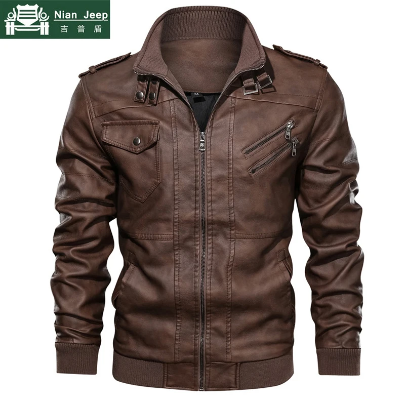 

2019 New Autumn Winter Windbreaker Faux Leather Jacket Men Outwear Motorcycle PU Jacket Male jaqueta de couro EU Size S-3XL