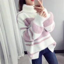 2020 High Neck Sweater Female Striped Long Sleeve Loose Hooded Imitation Water Velvet Top Autumn and Winter New Bottoming Shirt 2020 High Neck Sweater Female Striped Long Sleeve Loose Hooded Imitation Water Velvet Top Autumn and Winter New Bottoming Shirt
