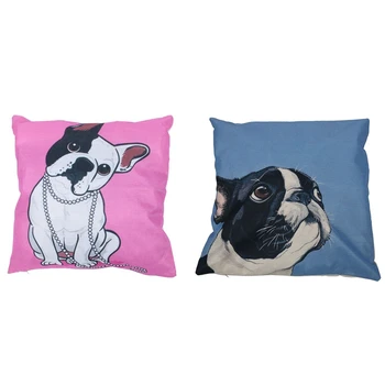 

2pcs High-Quality Personalized European French Bulldog Theme Printed Pattern Pillow Sets Linen Square Pillowcases - Pink Bottom