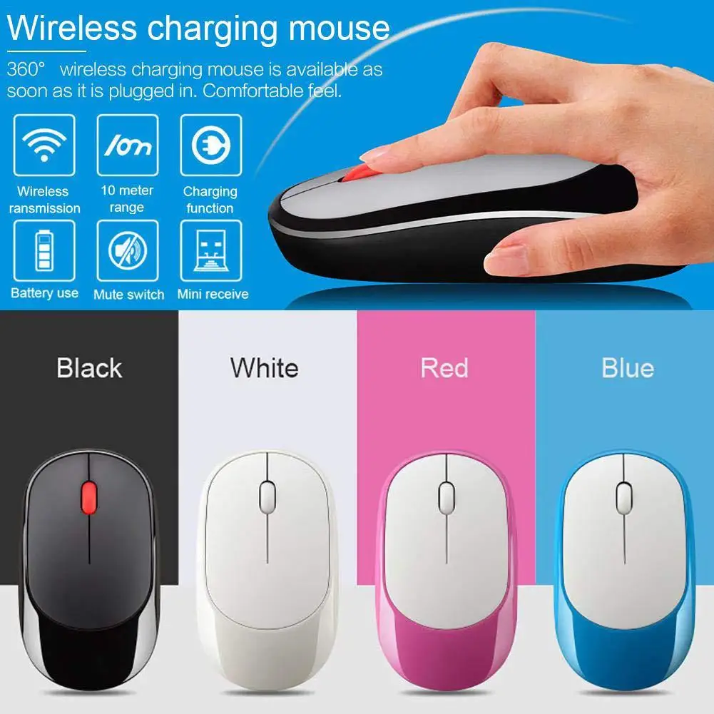 

HobbyLane Wireless Computer 2.4G Mouse Mute Button USB Interface Portable Slim Charging Mouse for Business Trip Office d29