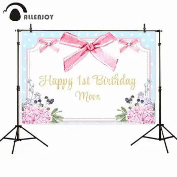 

Allenjoy Watercolor Photocall Flower Leaves Bead Bow Dot Happy 1st Birthday Moon Backdrop Cloth Baby Girl Shower Party Banners
