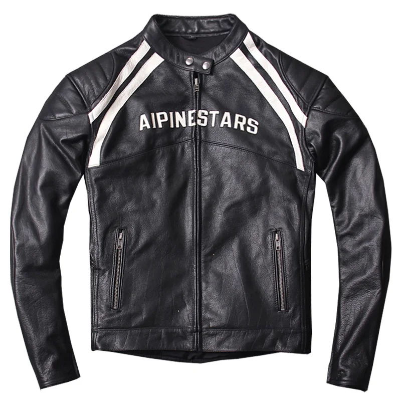 

2020 Black Men American Style Motorcycle Jacket Plus Size XXXXL Genuine Cowhude Autumn Racing Leather Coat