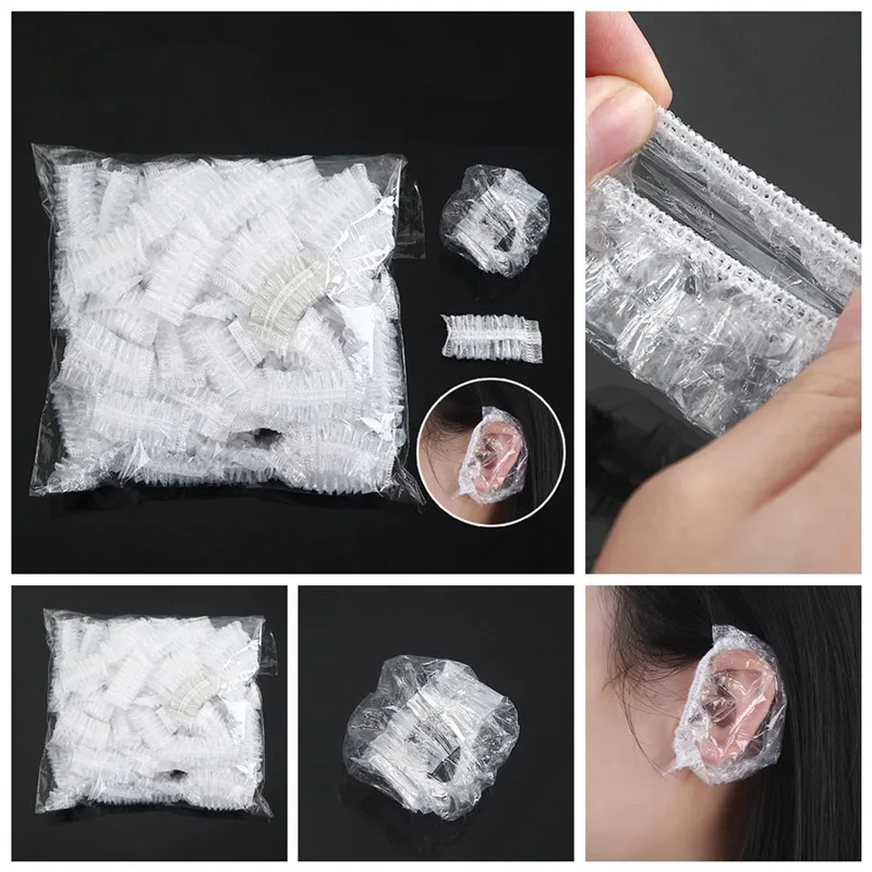 100pcs/lot Disposable Waterproof Earmuffs Transparent Ear Cover Shields Bathing Shower Cap Hair Dye Styling Tool Dropshipping