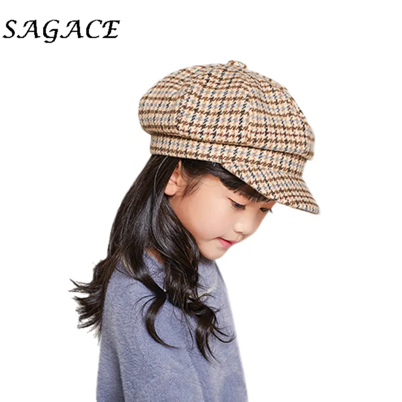 SAGACE hats girls Winter Beret Hat linen Painter Vintage Beret cap children autumn Winter hat Fashion Dome Bare Plaid caps