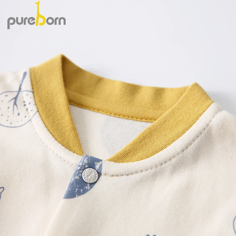 Pureborn Newborn Unisex Baby Jumpsuit Cartoon Bear Cotton Baby Girl Rompers Spring Autumn Clothes Sleep and Play for Baby Boy