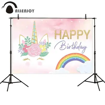 

Allenjoy background for photography newborns Cartoon rainbow unicorn stars kids birthday party backdrop wallpaper for photoshoot