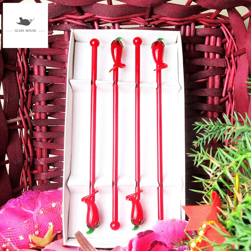 Murano style handmade glass Christmas tree head Figurines accessories Cocktail Stirrer Swizzle Stick coffee stirrer Wine Mixer