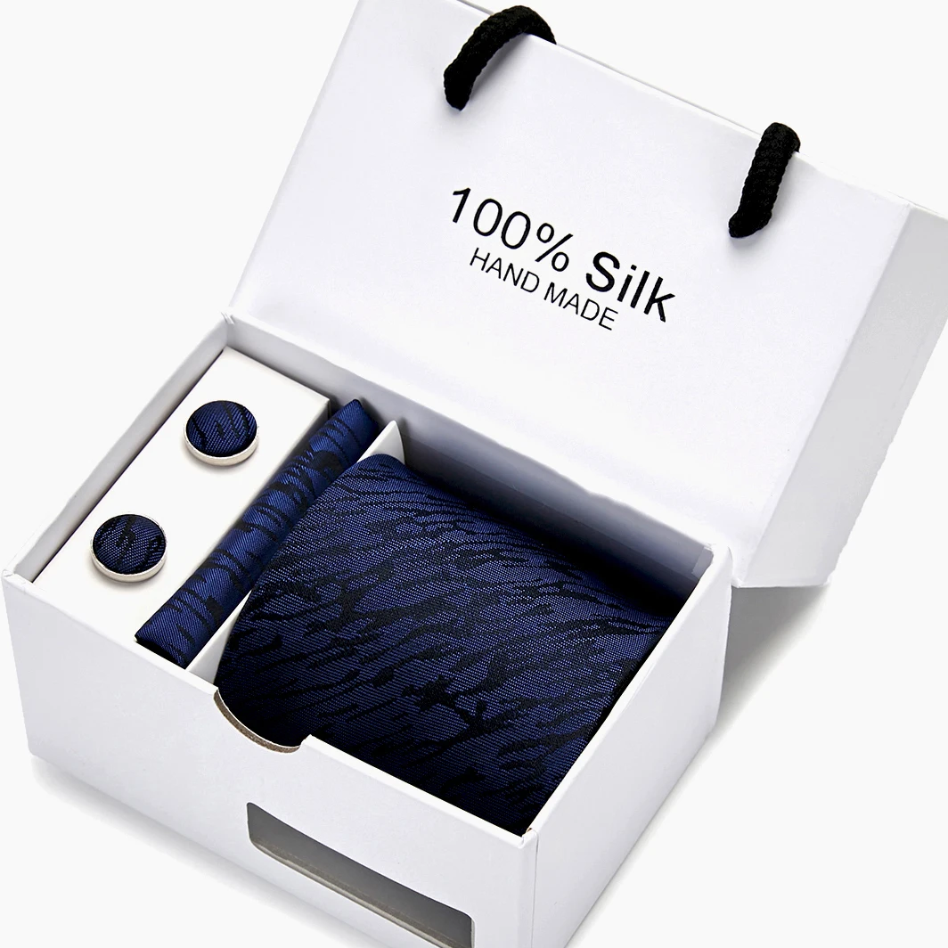  Fashion Prink Stitching 8cm 100%Silk Necktie Handkerchief Cuffink Necktie Set Hight Quality Ties Fo
