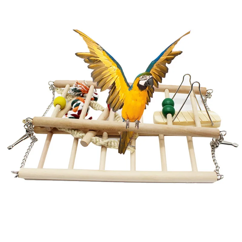 

Parrots Toys Bird Swing Exercise Climbing Ladder Parrot Ladder Wooden Swing Rings Hammock Bird Toy