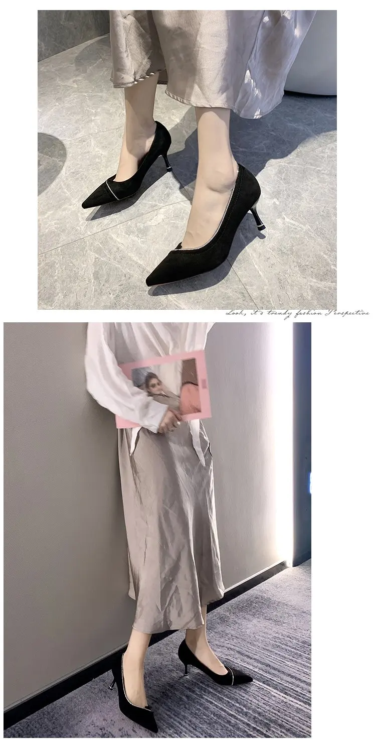 Новинка года; Корейская версия; женские замшевые туфли с острым носком для работы