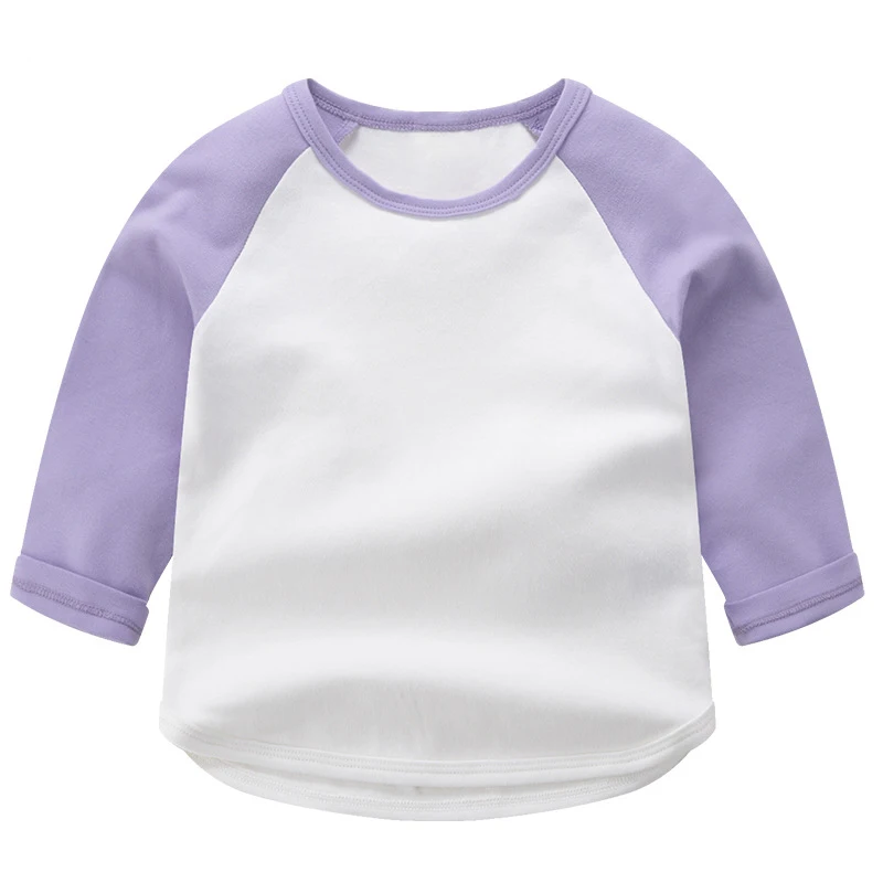 White purple Осенние рубашки для мальчиков; Однотонная футболка для детей; детские топы с длинными рукавами; хлопковая блузка для малышей; От 1 до 8 лет; школьная верхняя одежда - Цвет: White purple