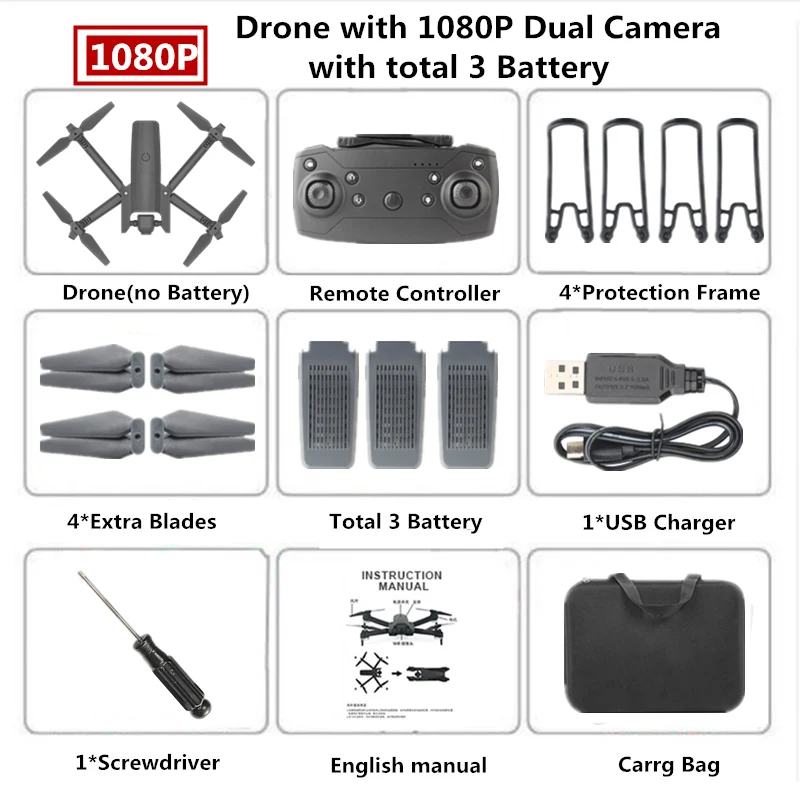 1080P Carry Box 3 Мини-Дрон 4K WiFi FPV HD Двойная камера оптический поток Следуйте Квадрокоптер режим удержания высоты складной вертолет игрушка подарок для начинающих - Цвет: 1080P Carry Box 3
