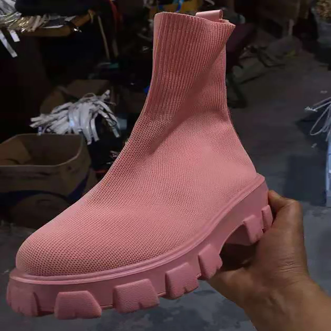2022 New Autumn Winter Boots Couple Socks Shoes Women Thick-soled Casual Large Size Knitted Short Boots Women Botas De Mujer 