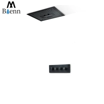 

M Boenn Luxury Black LED Shower Systems 16 Inch Stainless Steel Rain Shower Head Ceiling Bathroom Faucet Brass Concealed Mixer