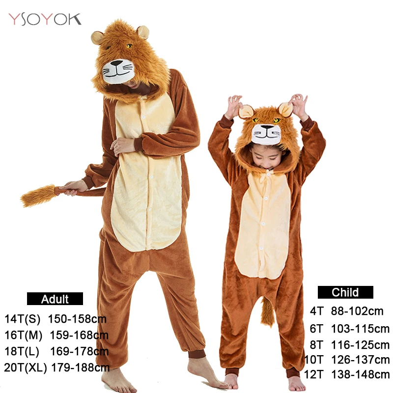 Lion Кигуруми, комбинезон с котом для детей, пижамы зимняя одежда для сна с единорогом детские пижамы для мальчиков и девочек, комбинезон для косплея с вышивкой панды - Цвет: Lion