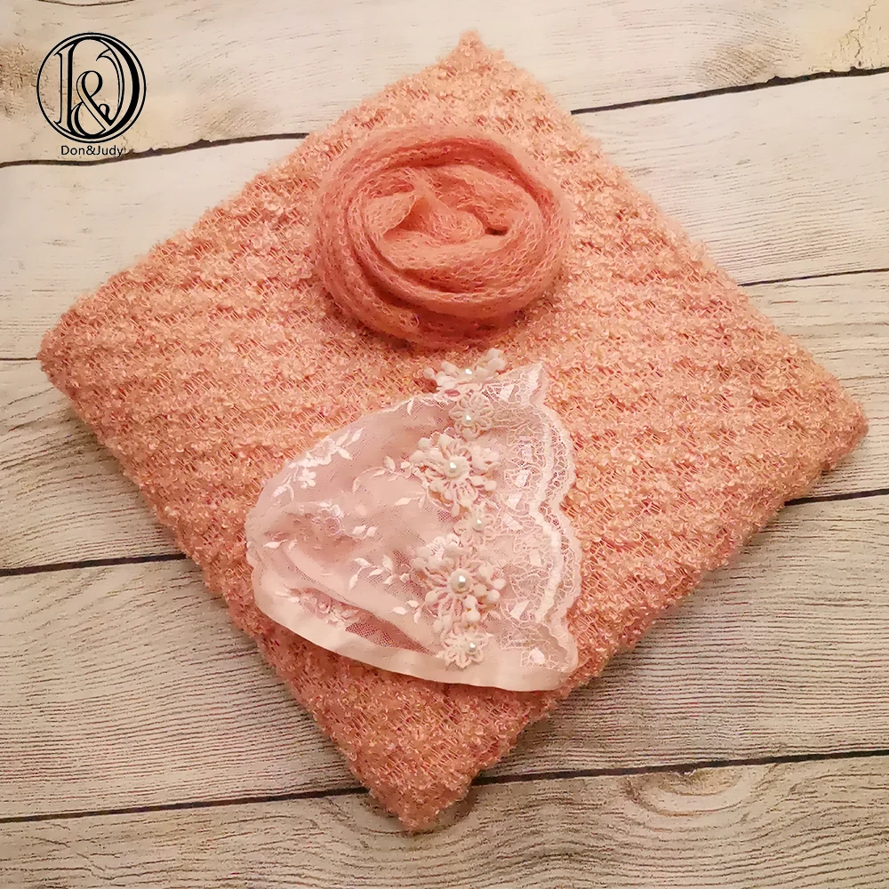 

Don&Judy 150x100cm Fabric Blanket with Matched 60x40cm Wrap and Hat 3pcs/set Background Bonnet for Newborn Photography Baby Prop