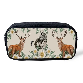 

Cosmetic Bags with Zipper Sunflower Deer Zebra Makeup Bag Portable Pen Case Durable Students Stationery