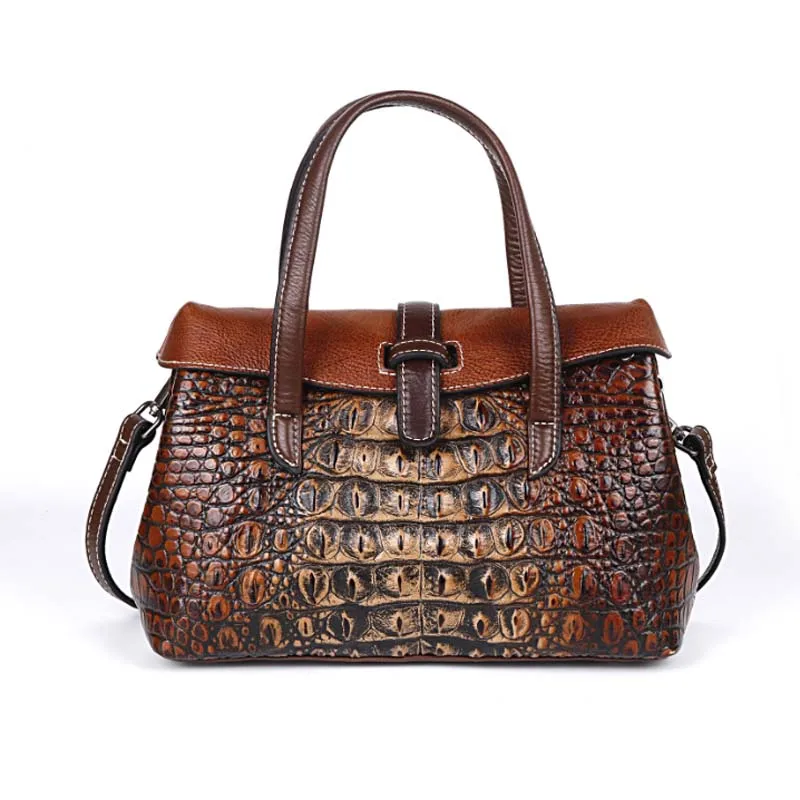 vintage brown Женские сумки на плечо из натуральной кожи, повседневные сумки с крокодиловым узором, ручная сумка через плечо, женская сумка-кошелек, сумка через плечо Bolso - Цвет: vintage brown