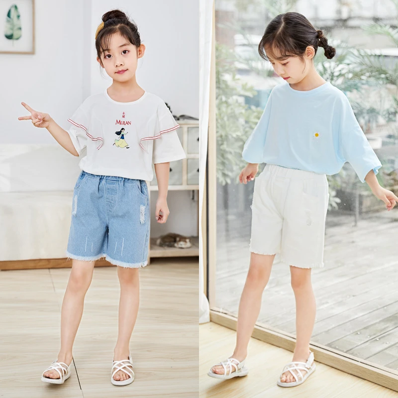 Pantalones cortos holgados para niñas, vaqueros con flecos de cintura alta, prendas vestir informales que combinan con todo, elásticos y suaves, novedad de verano|Pantalones cortos| - AliExpress