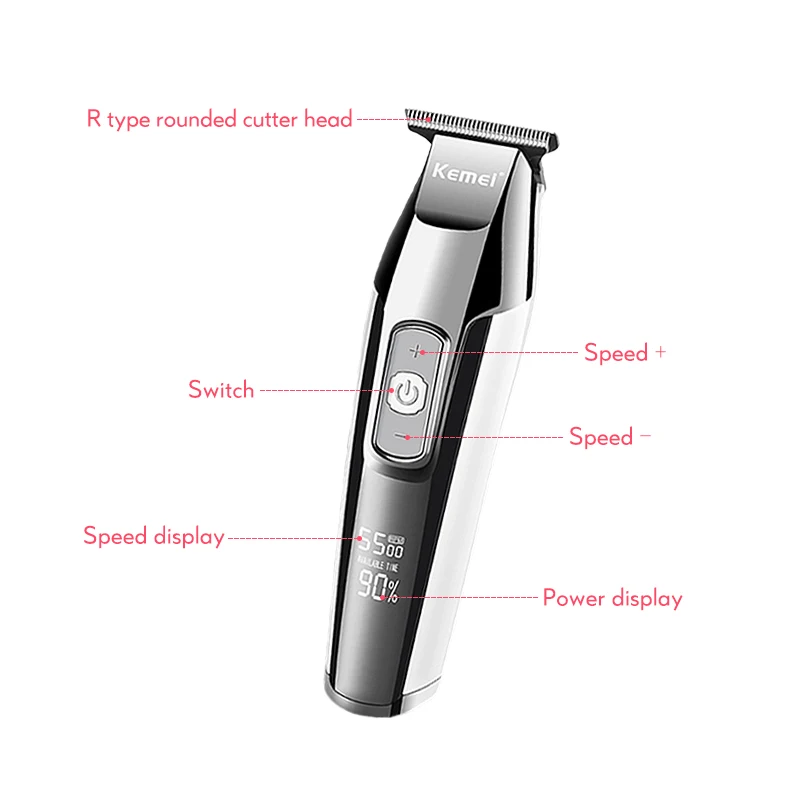 Kemei машинка для стрижки волос с ЖК-дисплеем и цифровым дисплеем электробритва Мужская бритва Беспроводная Машинка для стрижки волос 0 мм триммер для бороды 35D